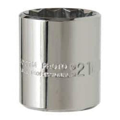 Proto - 3/8" Drive, Standard Hand Socket - 12 Points, 1-3/16" OAL, Chrome Vanadium, Chrome Finish - All Tool & Supply