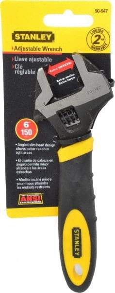 Stanley - 1" Jaw Capacity, 6" Standard Adjustable Wrench - Chrome Vanadium Steel, Black Finish, 7" OAL - All Tool & Supply