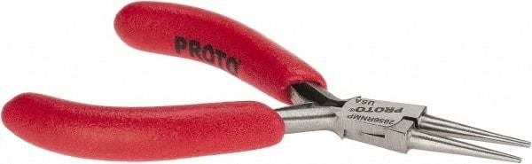 Proto - 4-1/2" OAL, 1-3/64" Jaw Length x 27/64" Jaw Width, Long Nose Mini Pliers - Standard Jaw, Round Nose Head, ESD Cushion Handles, with Spring - All Tool & Supply