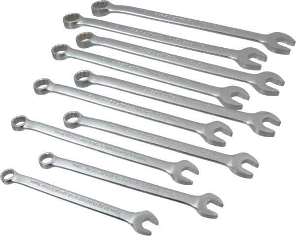 Proto - 10 Piece, 10mm to 19mm, 12 Point Combination Wrench Set - Metric Measurement Standard, Satin Chrome Finish, Comes in Nylon Roll - All Tool & Supply