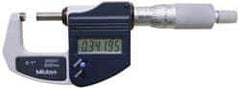 Mitutoyo - 0.001 mm Resolution, Standard Throat, Electronic Outside Micrometer - Includes Stand - All Tool & Supply