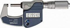 Mitutoyo - 0 to 1" Range, 0.0001" Resolution, Standard Throat, Electronic Outside Micrometer - 0.0001" Accuracy, Friction Thimble, Carbide Face, SR44 Battery, Plastic Case, Includes NIST Traceable Certification of Inspection - All Tool & Supply