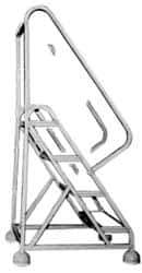 Gillis - 54" 3 Step Ladder - Rolling Steel Office Ladder, 300 Lb Capacity, 30" Platform Height, 24" Base Width x 27" Depth, Rubber Matted - All Tool & Supply