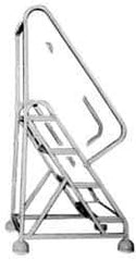 Gillis - 70" 4 Step Ladder - Rolling Steel Office Ladder, 300 Lb Capacity, 40" Platform Height, 25" Base Width x 34" Depth, Rubber Matted - All Tool & Supply