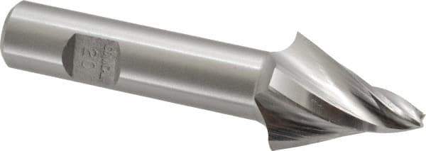 Made in USA - 20° Taper Angle per Side, 1/8" Small End Diam, 1" LOC, High Speed Steel 4 Flute Tapered Square End Mill - 3" OAL, 1/2" Shank Diam, Spiral Flute - All Tool & Supply