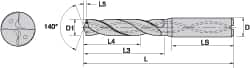 Jobber Length Drill Bit: 0.5709″ Dia, 140 °, Solid Carbide TiAlN Finish, 5.2362″ OAL, Right Hand Cut, Spiral Flute, Straight-Cylindrical Shank