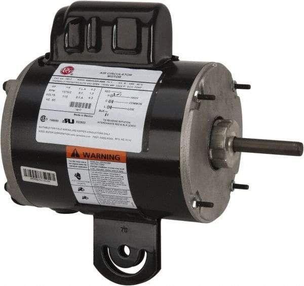 US Motors - 1/4 hp, TEAO Enclosure, Auto Thermal Protection, 1,075 RPM, 115 Volt, 60 Hz, Single Phase Permanent Split Capacitor (PSC) Motor - Size 48YZ Frame, Yoke Mount, 2 Speed, Ball Bearings, 4.2 Full Load Amps, B Class Insulation, Reversible - All Tool & Supply