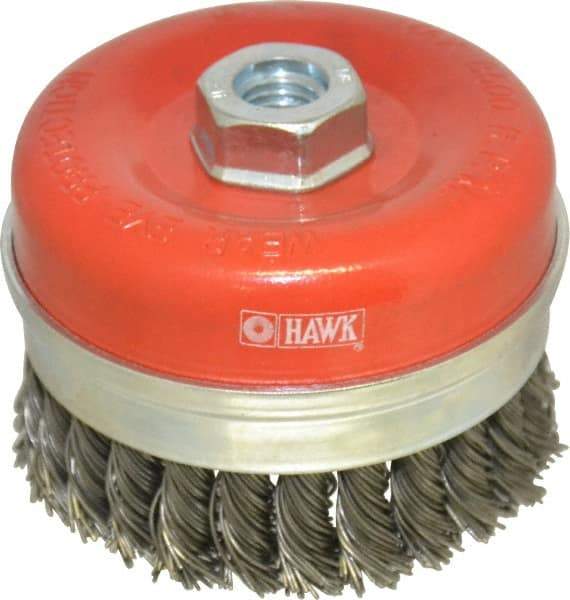 Value Collection - 4" Diam, 5/8-11 Threaded Arbor, Steel Fill Cup Brush - 0.0314 Wire Diam, 8,500 Max RPM - All Tool & Supply