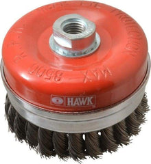 Value Collection - 4" Diam, M16x2.00 Threaded Arbor, Steel Fill Cup Brush - 0.02 Wire Diam, 8,500 Max RPM - All Tool & Supply