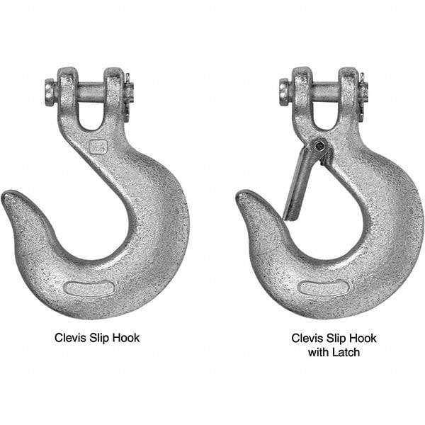 Campbell - 3/8" Chain Diam, 43 Chain Grade Clevis Hook - 5,400 Lb Capacity, 5/8" ID, 1/2" Pin Diam, 1-21/64" Hook Throat, 5-3/16" OAL, 3-15/16" Hook Width - All Tool & Supply