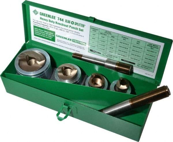 Greenlee - 7 Piece, 22.5 to 43.2mm Punch Hole Diam, Hydraulic Knockout Set - Round Punch, 10 Gage Mild Steel - All Tool & Supply