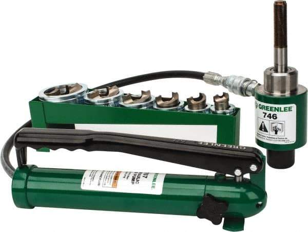 Greenlee - 21 Piece, 22.5 to 61.5" Punch Hole Diam, Hydraulic Knockout Set - Round Punch, 10 Gage Mild Steel - All Tool & Supply