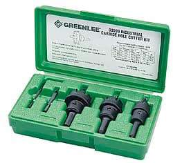 Greenlee - 5 Piece, 7/8" to 1-3/8" Saw Diam, Hole Saw Kit - Carbide-Tipped, Pilot Drill Model No. 123CT, Includes 3 Hole Saws - All Tool & Supply