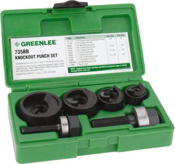 Greenlee - 11 Piece, 1/2 to 1-1/4" Punch Hole Diam, Manual Knockout Set - Round Punch, 10 Gage Mild Steel - All Tool & Supply