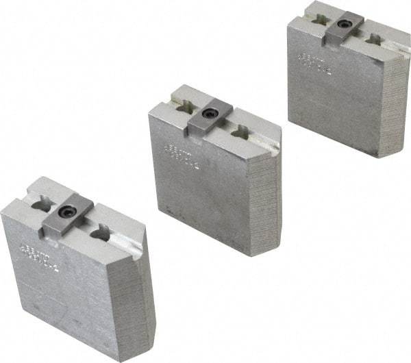 Abbott Workholding Products - 6" & Up Chuck Capacity, Tongue & Groove Attachment, Square Soft Lathe Chuck Jaw - 3 Jaws, Aluminum, 1-1/2" Btw Mount Hole Ctrs, 3" Long x 1-1/4" Wide x 3" High, 5/16" Groove, 3/8" Fastener - All Tool & Supply