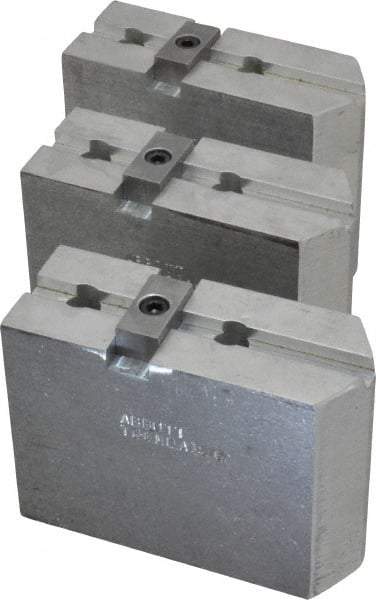 Abbott Workholding Products - 8" & Up Chuck Capacity, Tongue & Groove Attachment, Square Soft Lathe Chuck Jaw - 3 Jaws, Aluminum, 1-3/4" Btw Mount Hole Ctrs, 4" Long x 1-1/2" Wide x 3" High, 5/16" Groove, 3/8" Fastener - All Tool & Supply