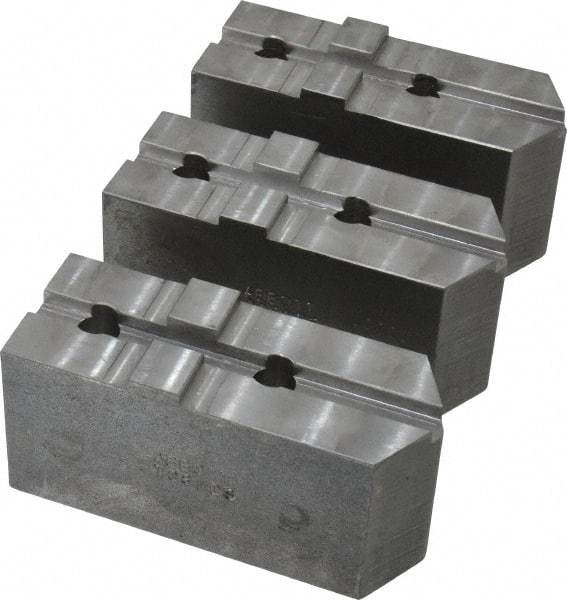 Abbott Workholding Products - 8" & Up Chuck Capacity, Tongue & Groove Attachment, Square Soft Lathe Chuck Jaw - 3 Jaws, Steel, 1-3/4" Btw Mount Hole Ctrs, 4" Long x 1-1/2" Wide x 2" High, 5/16" Groove, 3/8" Fastener - All Tool & Supply