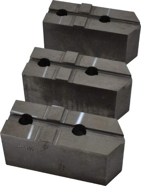 Abbott Workholding Products - 15 to 18" Chuck Capacity, Tongue & Groove Attachment, Square Soft Lathe Chuck Jaw - 3 Jaws, Steel, 3" Btw Mount Hole Ctrs, 6-1/2" Long x 2-1/2" Wide x 3" High, 1/2" Groove, 3/4" Fastener - All Tool & Supply