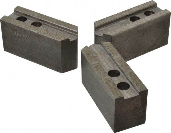 Abbott Workholding Products - 8" & Up Chuck Capacity, 1/16" x 90 Serrated Attachment, Square Soft Lathe Chuck Jaw - 3 Jaws, Steel, 29/32" Btw Mount Hole Ctrs, 4" Long x 1-1/2" Wide x 2" High, 0.669" Groove, 0.4724" & 12mm Fastener - All Tool & Supply