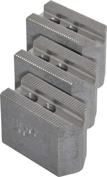 Abbott Workholding Products - 4" & Up Chuck Capacity, 1.5mm x 60° Serrated Attachment, Square Soft Lathe Chuck Jaw - 3 Jaws, Aluminum, 0.5512" Btw Mount Hole Ctrs, 2" Long x 1" Wide x 1-1/2" High, 0.3937" Groove, 0.315" & 8mm Fastener - All Tool & Supply