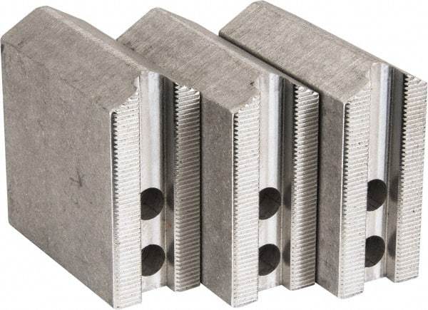 Abbott Workholding Products - 6" & Up Chuck Capacity, 1.5mm x 60° Serrated Attachment, Square Soft Lathe Chuck Jaw - 3 Jaws, Aluminum, 0.7874" Btw Mount Hole Ctrs, 3" Long x 1-1/4" Wide x 3" High, 0.4724" Groove, 0.3937" & 10mm Fastener - All Tool & Supply