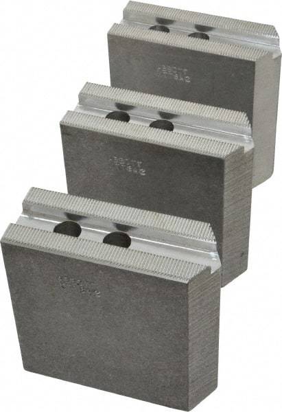 Abbott Workholding Products - 8" & Up Chuck Capacity, 1.5mm x 60° Serrated Attachment, Square Soft Lathe Chuck Jaw - 3 Jaws, Aluminum, 63/64" Btw Mount Hole Ctrs, 4" Long x 1-1/2" Wide x 4" High, 0.5512" Groove, 0.4724" & 12mm Fastener - All Tool & Supply