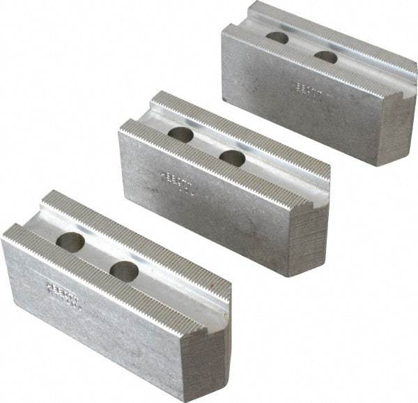 Abbott Workholding Products - 10" & Up Chuck Capacity, 1.5mm x 60° Serrated Attachment, Square Soft Lathe Chuck Jaw - 3 Jaws, Aluminum, 1.2598" Btw Mount Hole Ctrs, 4-1/2" Long x 1-1/2" Wide x 2" High, 0.6299" Groove, 0.4724" & 12mm Fastener - All Tool & Supply