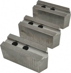 Abbott Workholding Products - 15 to 18" Chuck Capacity, 1.5mm x 60° Serrated Attachment, Square Soft Lathe Chuck Jaw - 3 Jaws, Steel, 1.6929" Btw Mount Hole Ctrs, 6-1/2" Long x 2-1/2" Wide x 3" High, 0.8661" Groove, 0.7874" & 20mm Fastener - All Tool & Supply