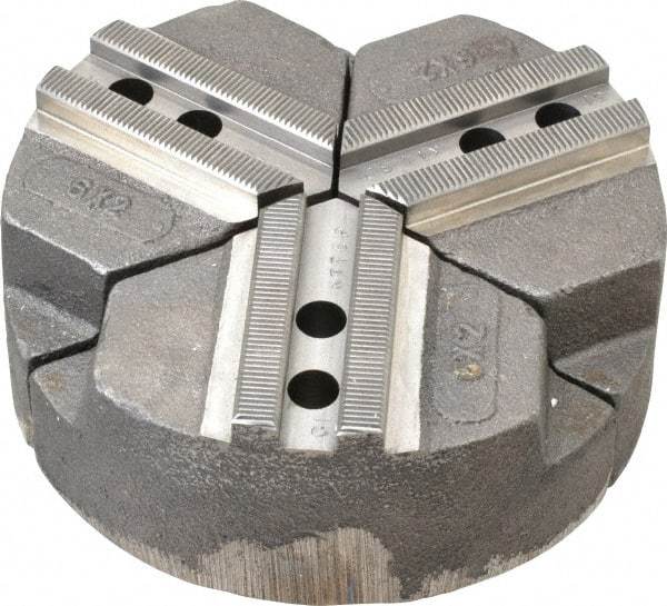 Abbott Workholding Products - 6" & Up Chuck Capacity, 1.5mm x 60° Serrated Attachment, Round Soft Lathe Chuck Jaw - 3 Jaws, Cast Iron, 0.7874" Btw Mount Hole Ctrs, 6" Wide x 2" High, 0.4724" Groove, 0.3937" & 10mm Fastener - All Tool & Supply