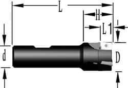 Cutting Tool Technologies - 5/8" Cut Diam, 0.38" Max Depth of Cut, 5/8" Shank Diam, 3-1/4" OAL, Indexable Square Shoulder End Mill - APKT 1003... Inserts, Weldon Shank, 90° Lead Angle, Through Coolant - All Tool & Supply