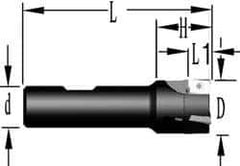 Cutting Tool Technologies - 1" Cut Diam, 0.38" Max Depth of Cut, 3/4" Shank Diam, 3.38" OAL, Indexable Square Shoulder End Mill - APKT 1003... Inserts, Weldon Shank, 90° Lead Angle, Through Coolant - All Tool & Supply