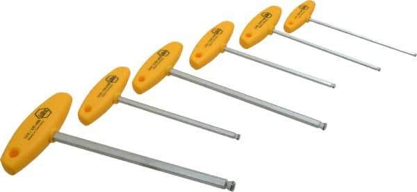 Wiha - 6 Piece T-Handle Ball End Hex Key Set - Hex Range 5/32 to 3/8", Chrome Vanadium Molybdenum - All Tool & Supply