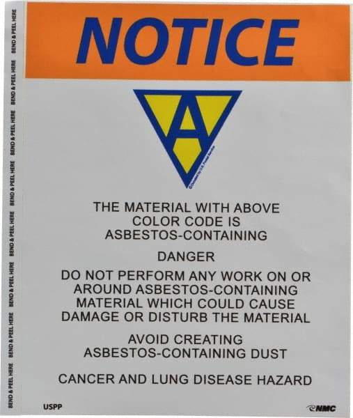 NMC - 8" Long x 10" Wide, Pressure-Sensitive Vinyl Safety Sign - Rectangle, 0.004" Thick, Use for Hazardous Materials - All Tool & Supply