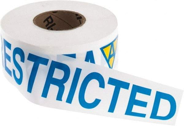 NMC - 1,000' Long x 3" Wide Roll, Vinyl, White, Blue & Yellow Barricade Tape - Message: Restricted Area - All Tool & Supply