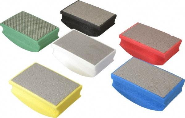 AMPLEX - Medium, Fine, Very Fine, Ultra Fine & Super Fine Grade, 60, 120, 200, 400, 800 & 1800 Grit, Diamond Hand Pad - Black, Blue, Green, Red, White & Yellow, 2-1/8" Wide x 3-1/2" Long x 1-1/2" Thick, Coated - All Tool & Supply