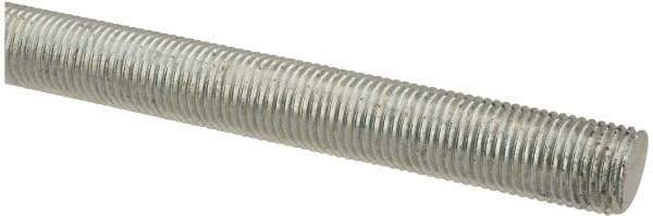 Made in USA - 3/8-24 UNF (Fine), 2' Long, Low Carbon Steel Threaded Rod - Zinc-Plated Finish, Right Hand Thread - All Tool & Supply