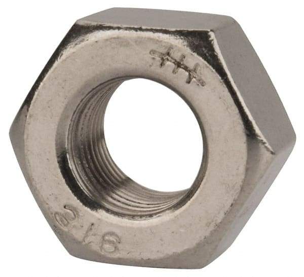 Value Collection - 1/2-20 UNF Stainless Steel Right Hand Heavy Hex Nut - 7/8" Across Flats, 31/64" High, Uncoated - All Tool & Supply