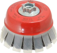 JAZ USA - 4" Diam, 5/8-11 & M14x2.00 Threaded Arbor, Steel Fill Cup Brush - 0.02 Wire Diam, 1-1/8" Trim Length, 8,500 Max RPM - All Tool & Supply