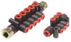 SMC PNEUMATICS - 1/4" Inlet, 5/32" Outlet Manifold - 87mm Long, 2 Inlet Ports, 6 Outlet Ports - All Tool & Supply