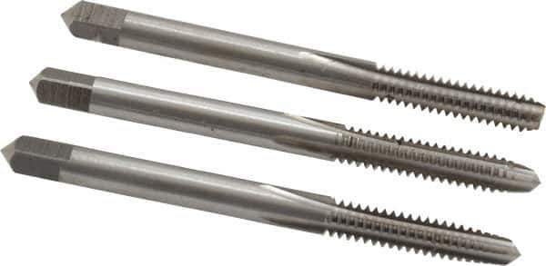 Interstate - #10-24 UNC, 4 Flute, Bottoming, Plug & Taper, Bright Finish, High Speed Steel Tap Set - Right Hand Cut, 2-3/8" OAL, 7/8" Thread Length - All Tool & Supply