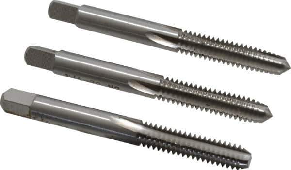 Interstate - 1/4-20 UNC, 4 Flute, Bottoming, Plug & Taper, Bright Finish, High Speed Steel Tap Set - Right Hand Cut, 2-1/2" OAL, 1" Thread Length - All Tool & Supply