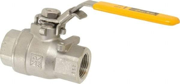 Parker - 3/4" Pipe, Full Port, Stainless Steel Standard Ball Valve - 2 Piece, Inline - One Way Flow, FNPT x FNPT Ends, Padlock Handle, 2,000 WOG, 150 WSP - All Tool & Supply