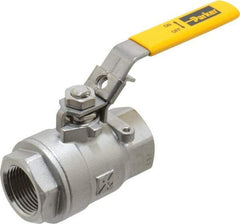 Parker - 1" Pipe, Full Port, Stainless Steel Standard Ball Valve - 2 Piece, Inline - One Way Flow, FNPT x FNPT Ends, Padlock Handle, 2,000 WOG, 150 WSP - All Tool & Supply