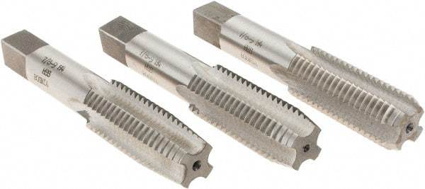 Interstate - 7/8-9 UNC, 4 Flute, Bottoming, Plug & Taper, Bright Finish, High Speed Steel Tap Set - Right Hand Cut, 4-11/16" OAL, 2-7/32" Thread Length - All Tool & Supply