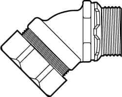 Cooper Crouse-Hinds - 0.15 to 1/4" Cable Capacity, Liquidtight, Elbow Strain Relief Cord Grip - 1/2 NPT Thread, 1-25/32" Long, Malleable Iron - All Tool & Supply