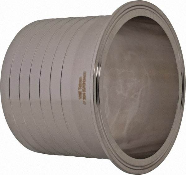 VNE - 4", Clamp Style, Sanitary Stainless Steel Pipe Rubber Hose Adapter - Tube OD Connection, Grade 304 - All Tool & Supply