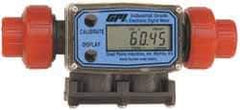 GPI - 1/2" Port Electronic Digital Flowmeter & Totalizer - 150 Max psi, 1.2 to 12 GPM, PVDF - All Tool & Supply