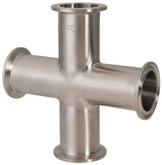 VNE - 1-1/2", Clamp Style, Sanitary Stainless Steel Pipe Cross - Tube OD Connection, Grade 316/316L - All Tool & Supply