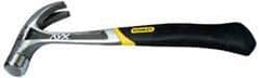 Stanley - 1 Lb Head, Curved Claw Nail Hammer - 13-1/2" OAL, Forged Steel Head, 1-3/16" Face Diam, Smooth Face, Steel Handle with Grip - All Tool & Supply