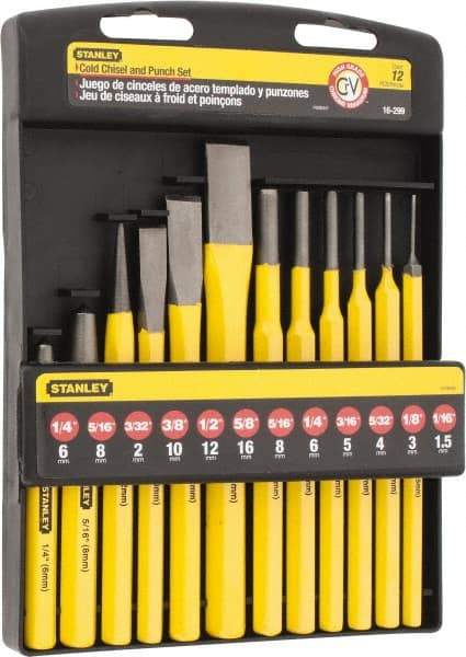 Stanley - 12 Piece Punch & Chisel Set - 3/8 to 5/8" Chisel, 1/16 to 5/16" Punch, Hex Shank - All Tool & Supply